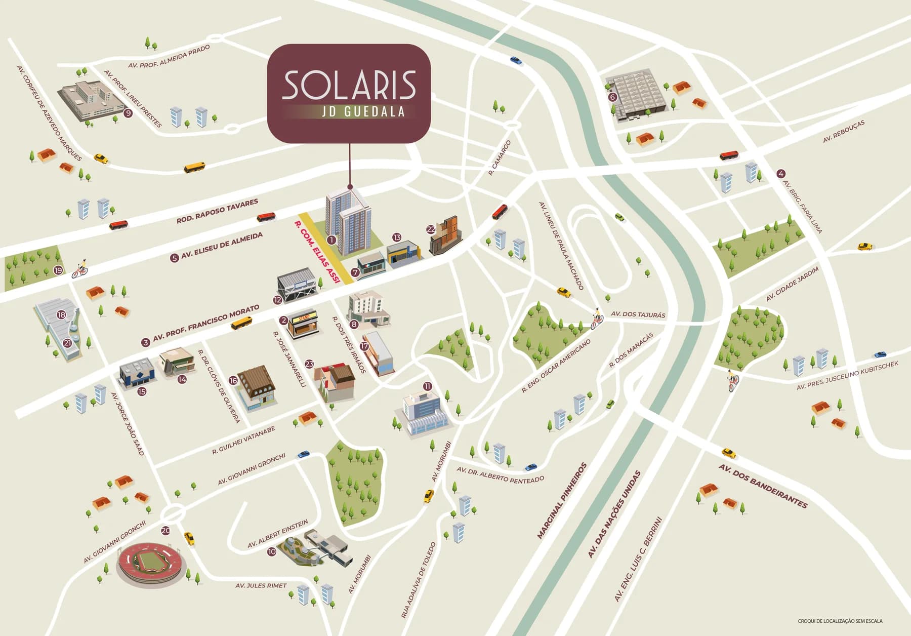 Mapa de localização do Solaris JD Guedala em São Paulo
